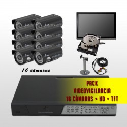Pack Videovigilancia 16 Cámaras + HD + TFT