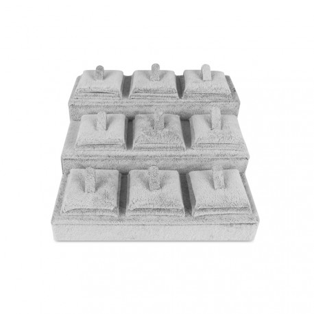 Expositor Anillos 3 Pisos Terciopelo Gris